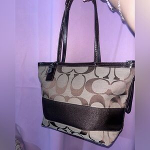 Y2K Coach Brown Signature Canvas Tote with brown trim